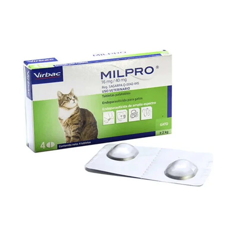 Milpro 16mg/40mg Gato Grande Más de 2Kg x 4 Tab
