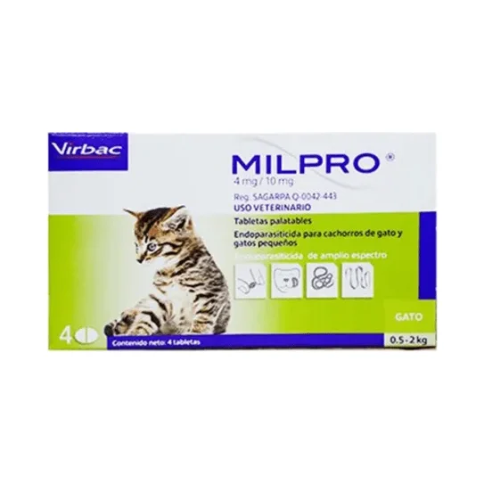 Milpro 4mg/10mg Gato Pequeño 0,5-2Kg x 4 Tab