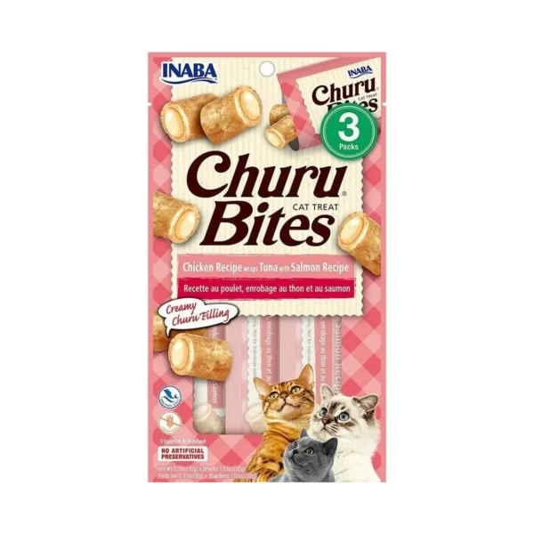 Snack Cremoso Para Gato Churu Bites Pollo y Salmon X3