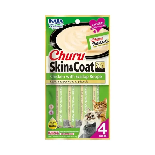 Churu Snack Para Gato Skin & Coat Pollo Y Ostiones x4