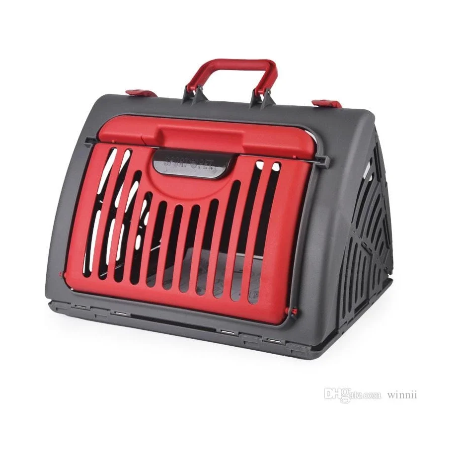 Guacal Plegable Perro Gato Pequeño 46x37x11 Cm Color Rojo Con Gris