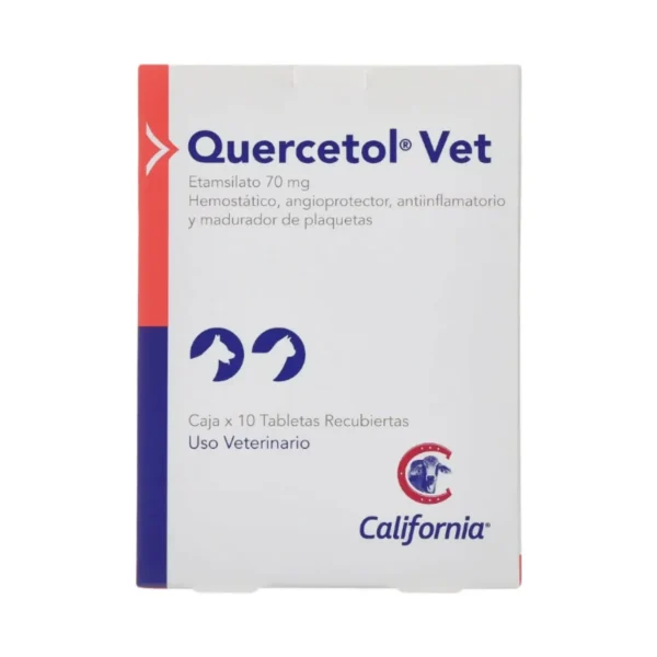 Quercetol Vet Etamsilato 70 mg – Hemostático Veterinario Caja x 10 Tabletas