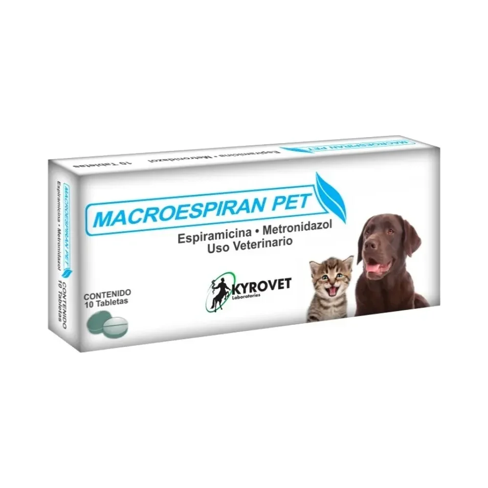Macroespiran Pet x10 Tabletas Espiramicina y Metronidazol para Perros y Gatos