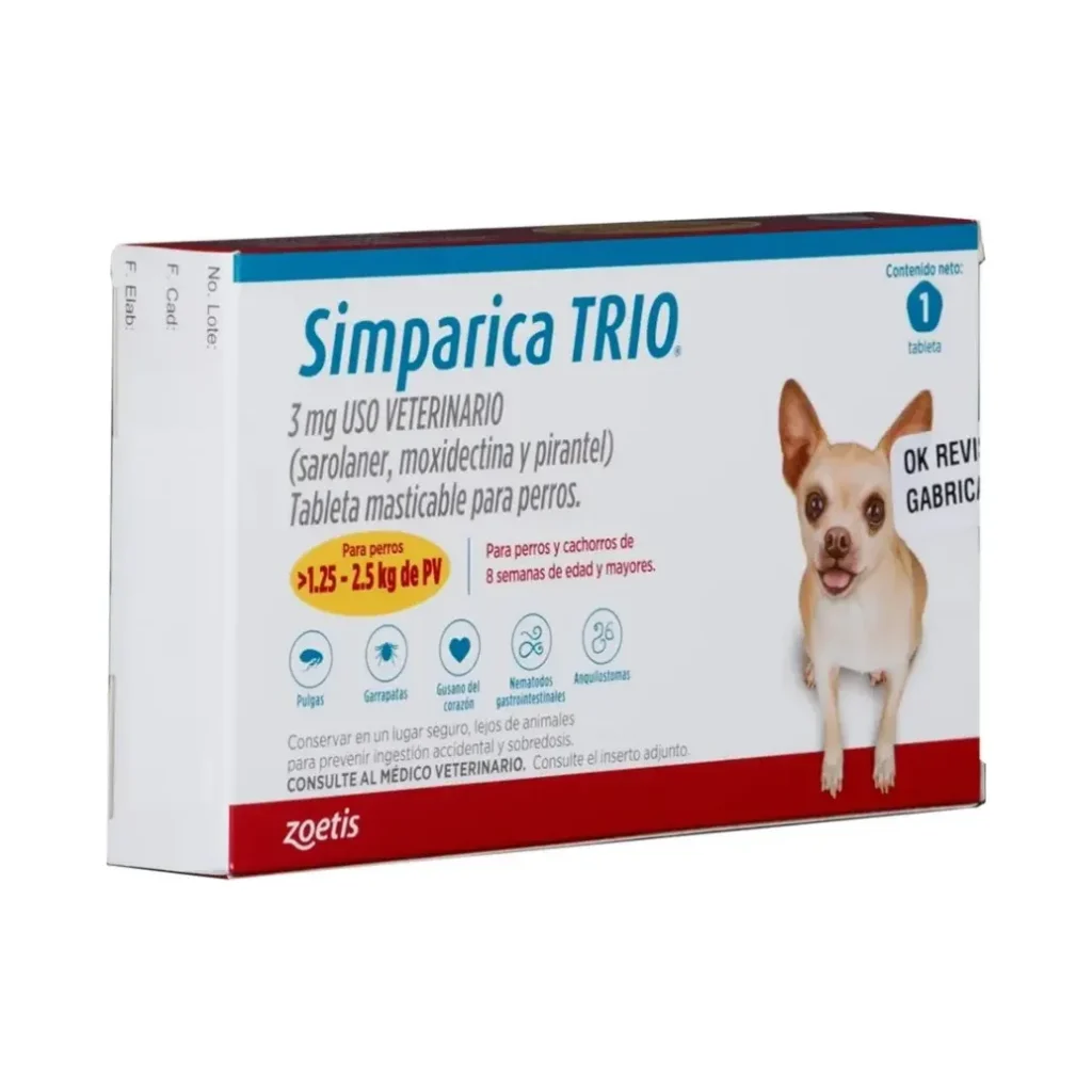 Simparica Trio Antiparasitario Perros De 1.25 A 2.5 Kg X 1 U