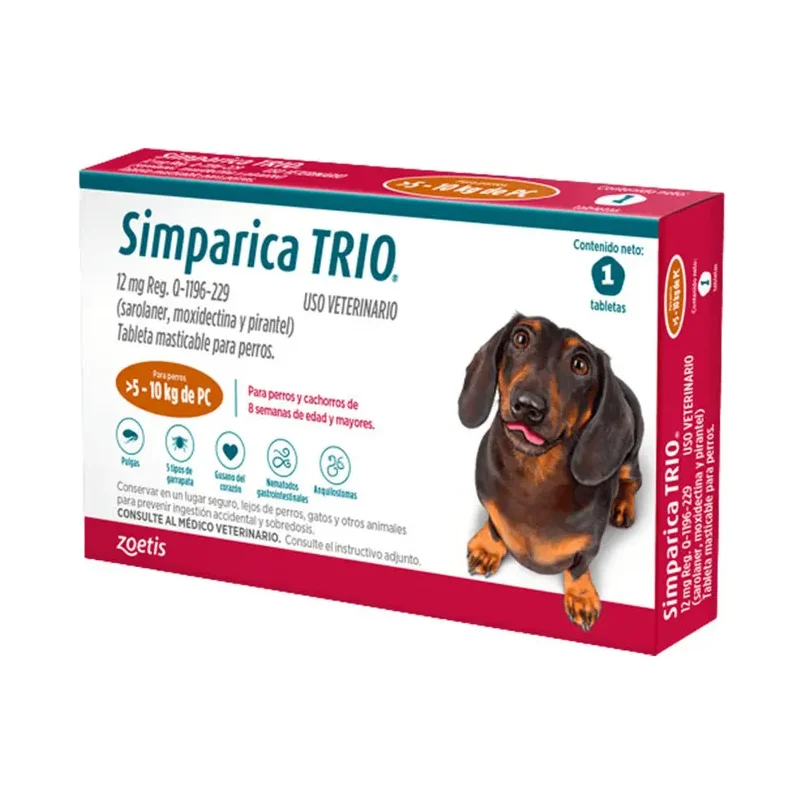 Simparica Trio Antipulgas Perros 5.1 A 10kg Antiparasitario Pastilla
