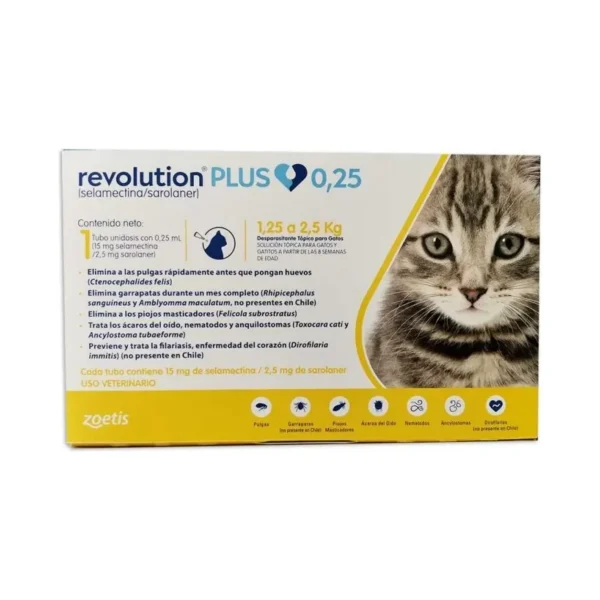 Antiparasitario Revolution Plus Gatos 1.25-2.5 kg Pulgas Garrapatas Piojos