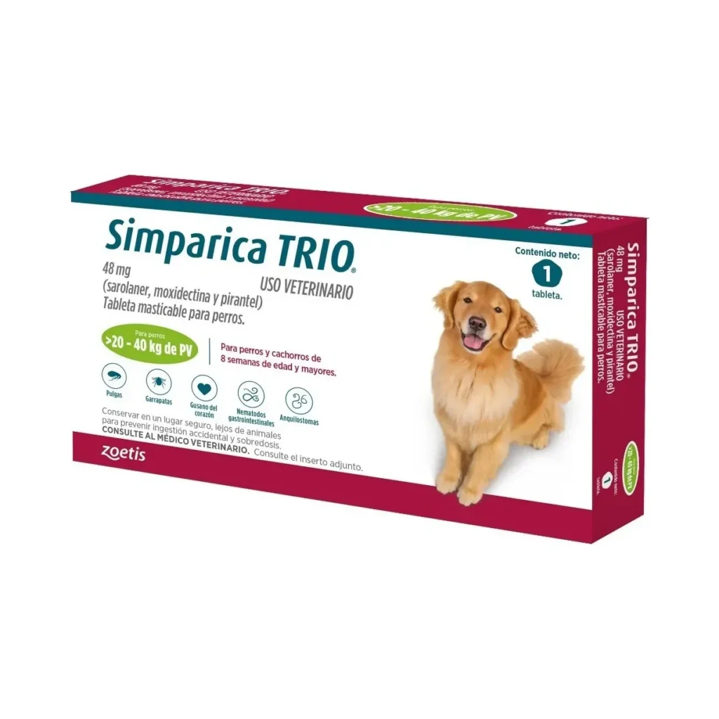 Simparica Trio 1 Tableta Para Perros 20 A 40 Kg