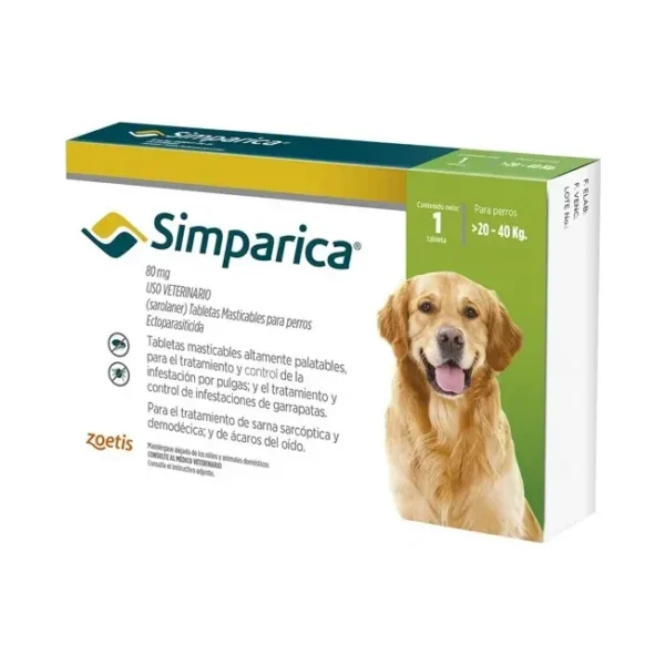 Simparica 80 Mg Perro De 20- 40 Kg 1 Tableta
