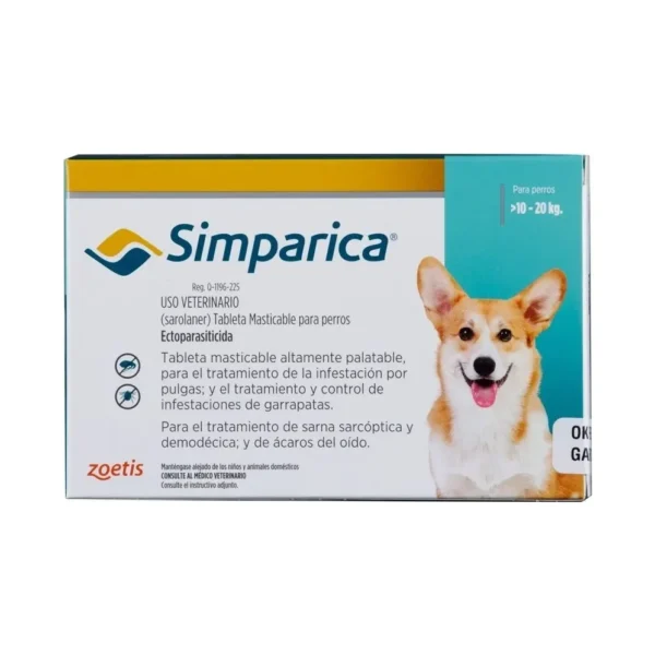 Simparica 40 Mg Para Perro De 10 - 20 Kg 1 Tableta