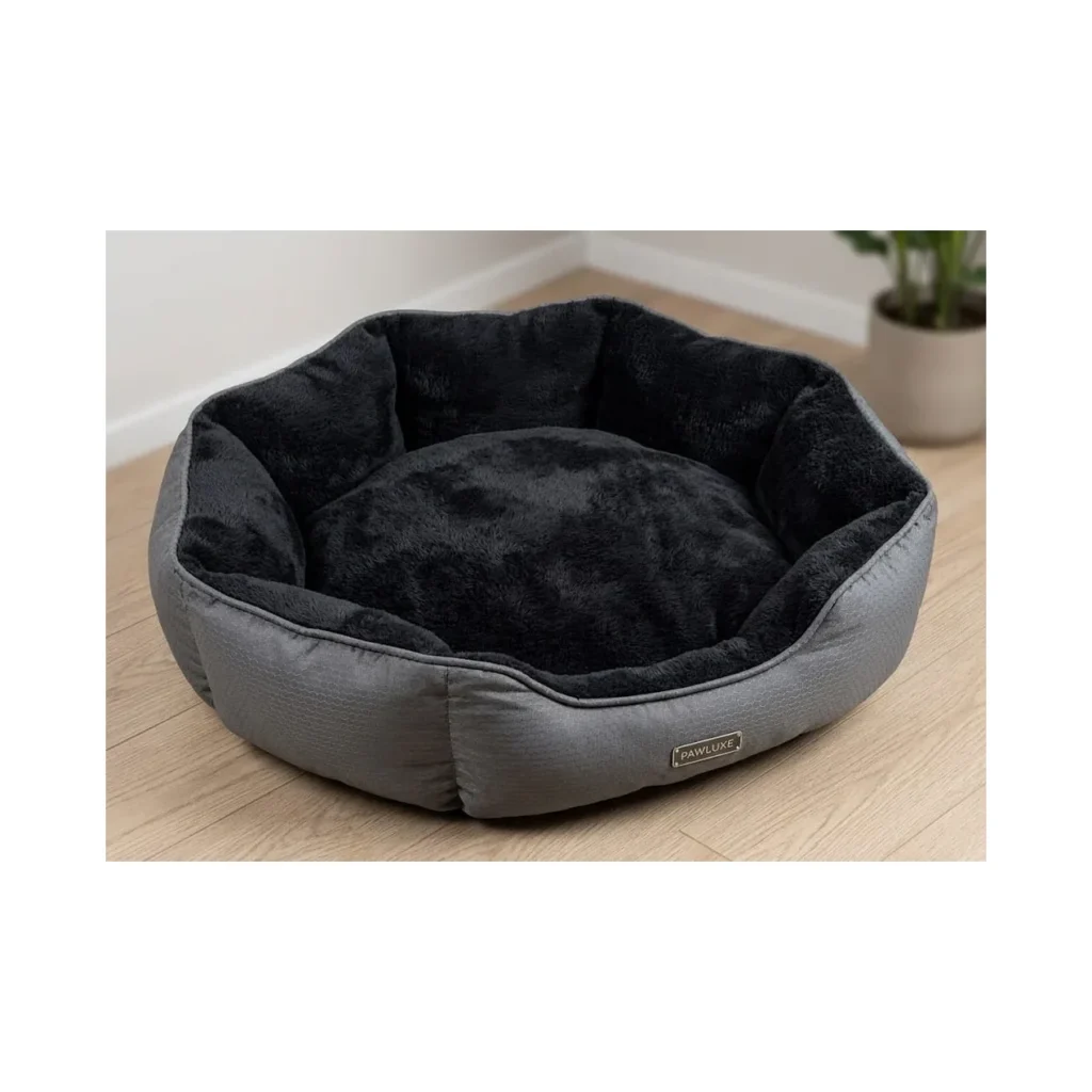 Cama Redonda Mascotas Perro Gato Acolchada 60 Cm Color Gris con Negro