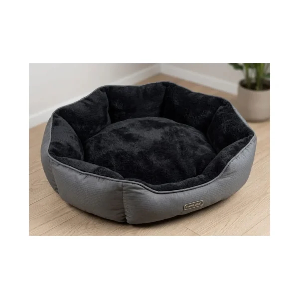 Cama Redonda Mascotas Perro Gato Acolchada 60 Cm Color Gris con Negro